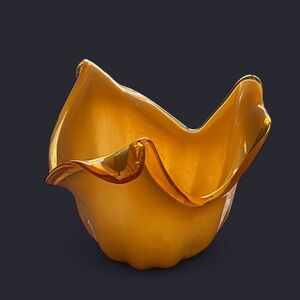 MCM Murano White Cristal Hand Blown Amber Free Form Art Glass Centerpiece Bowl